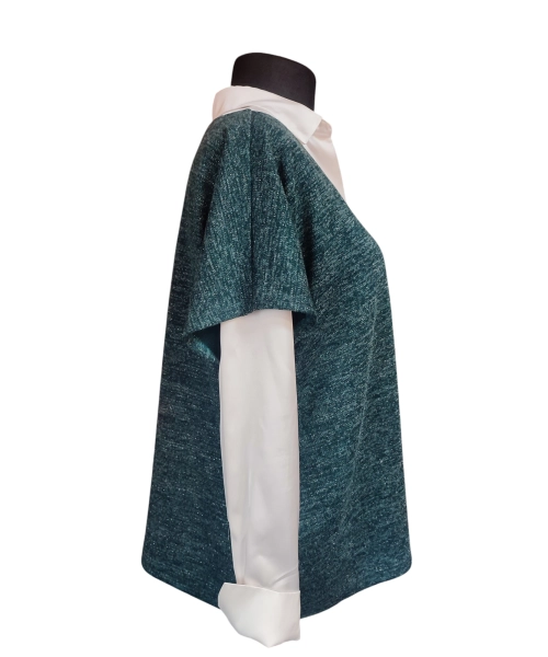 Kamizelka swetrowa damska ze srebrną niteczką - butelkowa zieleń